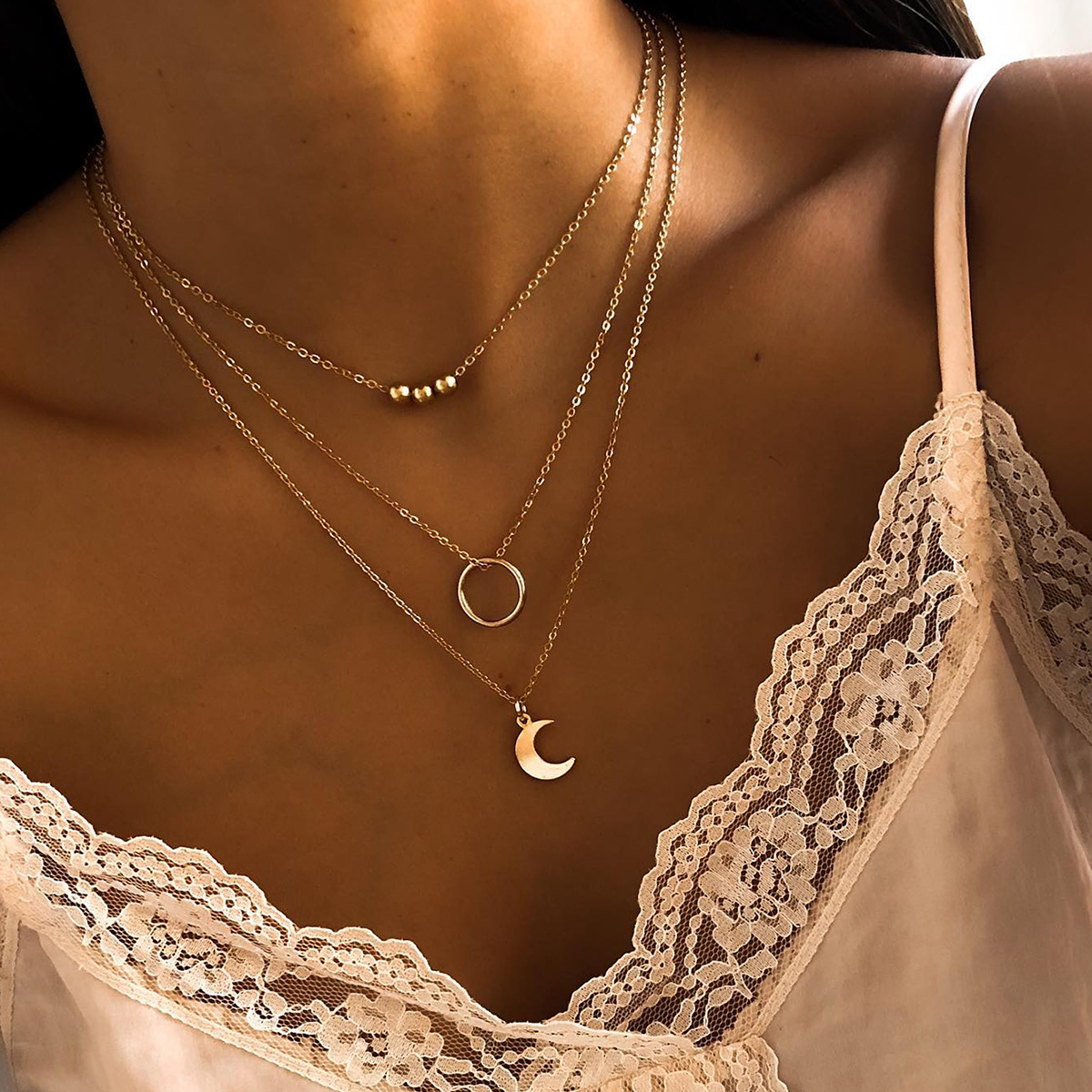 TEMU 1pc Collier Bohème Doré à Chaînes Réglable pour Femmes, Éléments de Pendentif Circulaire, Vêtement de Fête , Cadeau de Saint-Valentin Cadeau