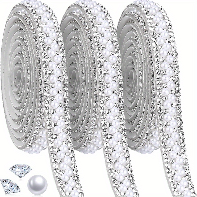 E-shop 3 Rollen Perlen-Pailletten-Bänder, 1 Yard Perlenband Selbstklebende Perlen-Aufkleber, für Kristall-Pailletten-Streifen, Funkelnde