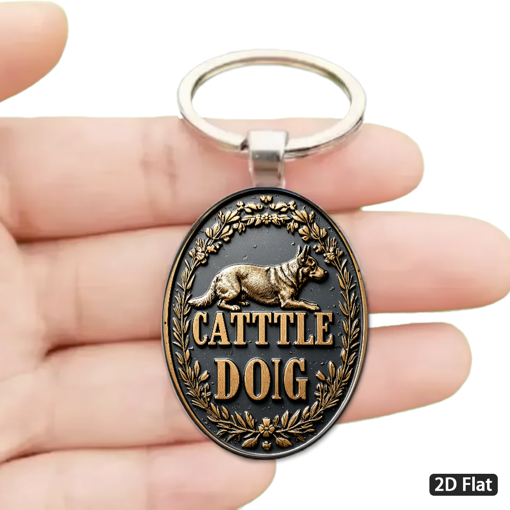 TEMU 1pc Case Cover Additions, Australian Cattle Dog Themed Metal Keychain, Personalized Design, Suitable For Car Keys, Backpacks, And Everyday