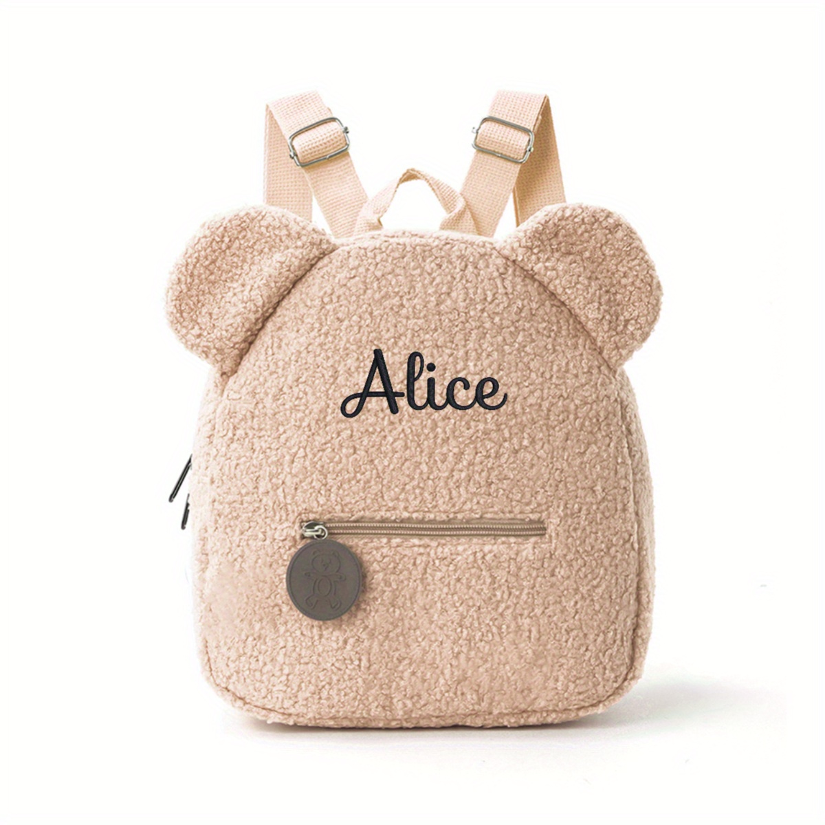 1pc Customized Plush Teddy Bear Backpack With Adjustable Shoulder Straps, Casual Daybag For Men Women, Solid Color Small Backpack For Daily Commuting Travel, Personalized Name Lightweight Backpack