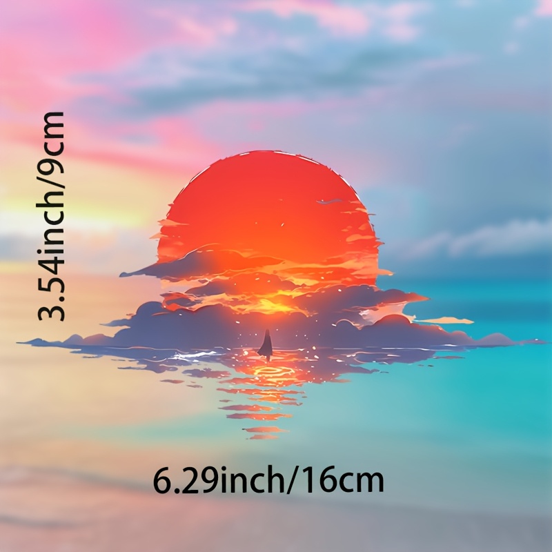1pc Sunset And Sea Premium Vinyl Sticker, Durable Self-adhesive Sticker, Waterproof And , Suitable For Cars, Trucks, Motorcycles, Skateboards, And Glass Doors And Windows Stickers