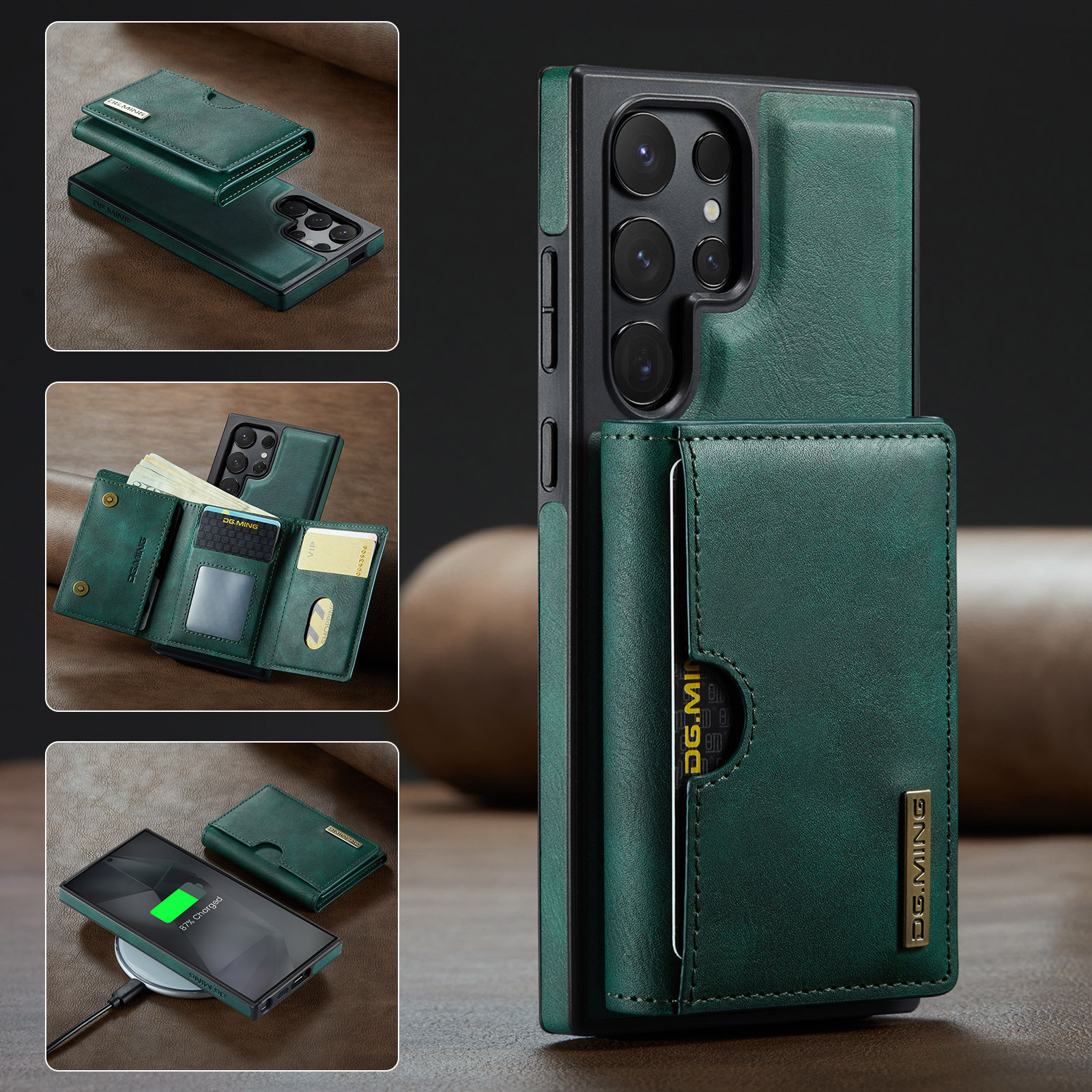 

2in 1 Magnetic Leather Wallet Multi-card Slot Wireless Charging Holder Phone Case S24 Ultra/s24/s24 Plus/s23 Ultra/s23 Fe/s23 Plus Black/brown/khaki/green/purple