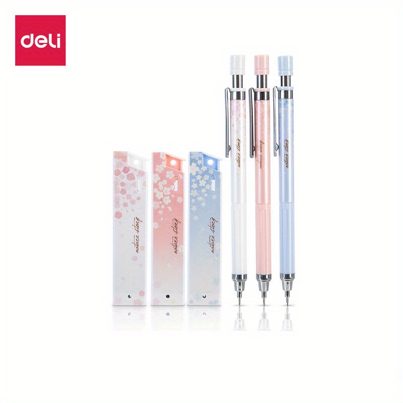 Deli Mechanical Pencil Set With 3 Pens+3 Boxes Of Pen Refills # Hb 0.5-60mm, Spring Romantic - Cherry Theme