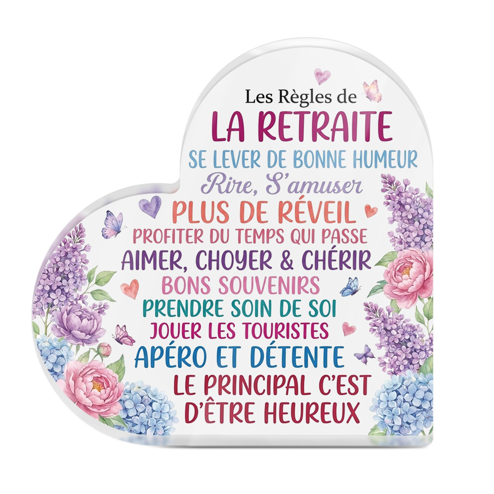 TEMU Décoration Putuo plate 2D 1pc Citations Panneau acrylique de cœur Décor de table, Les Règles de LA RETRAITESE LEVER DE , Décoration de bureau
