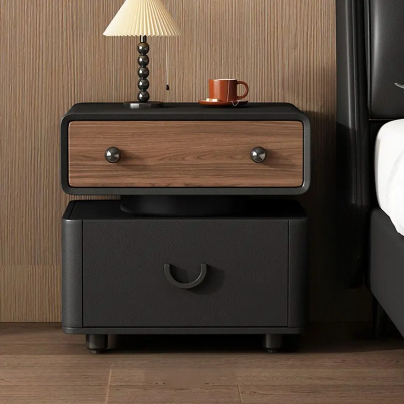 Modern 2-Drawer Solid Wood Nightstand – Featuring Rounded Corners, Ample Storage Space Adorned with Walnut Accents, Constructed with a Sturdy Wood Composite Structure, Easy to Assemble, Ideal for Small Bedrooms And Contemporary Decor