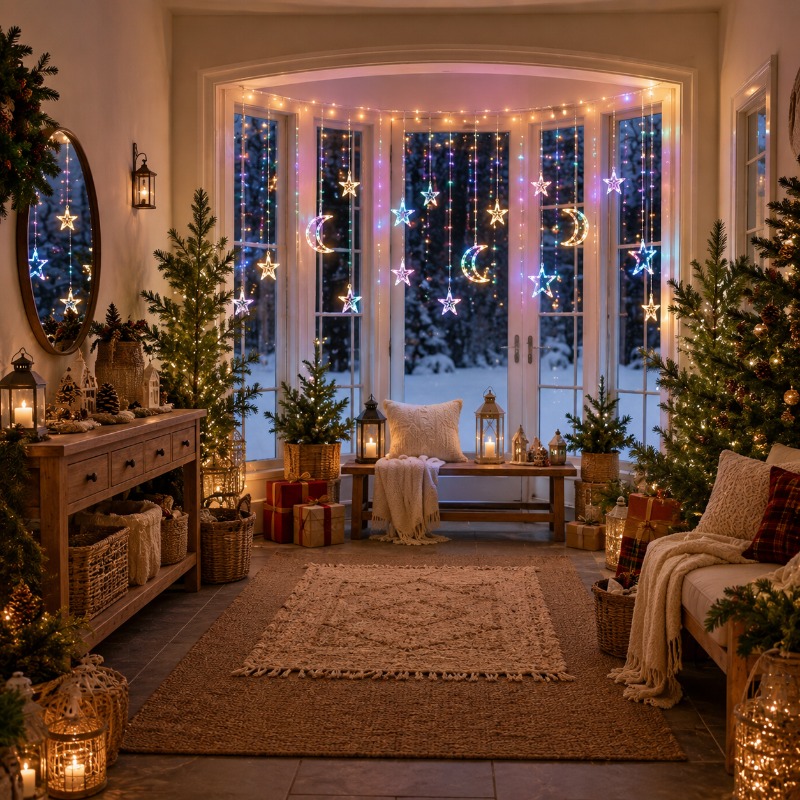 TEMU Usb Powered Curtain Lights, Multicolor Led Hanging Window String Lights, Decorative Fairy Lights For Bedroom, Living Room, Party, Holiday & Home