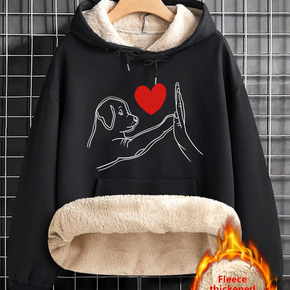 

Heart Graphic Sweatshirt Hoodie For Women - Casual Polyester Fall/winter Collection With Fluffy