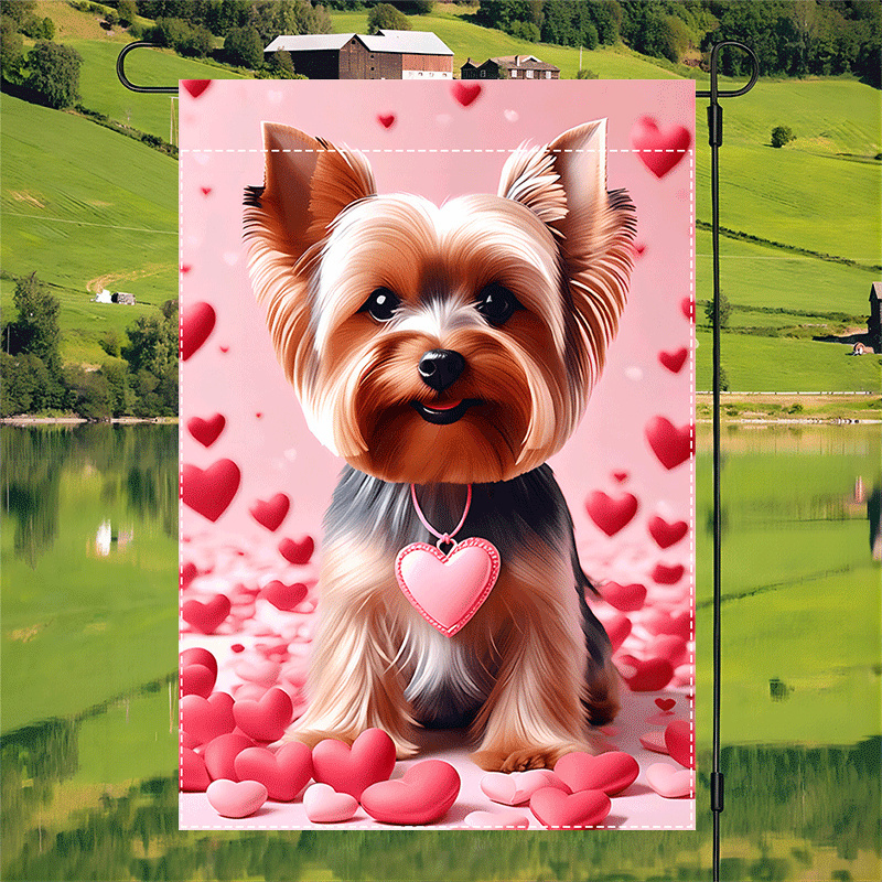 

Yorkshire Terrier Valentine's Day Garden Flag - Double-sided, Waterproof Burlap Yard Banner, 12x18 Inches