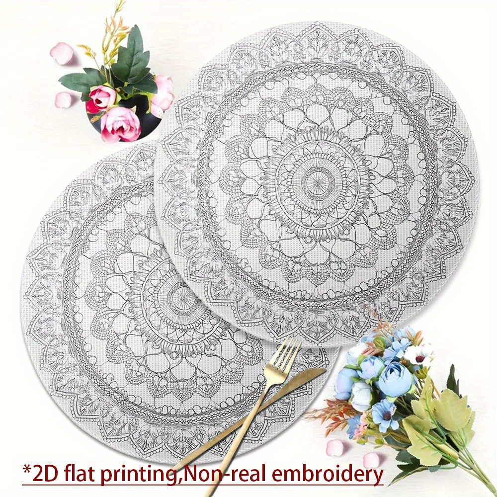 TEMU Set Of Placemats, Measuring 15x15 Inches, Featuring A Mandala . Polyester Mats Are Suitable For Dining Tables, Kitchens, Coffee Tables, And