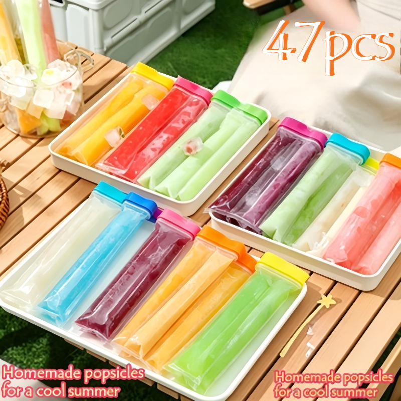 Random 47pcs Colors Heavy Thickened [ sicle Bags] Home Homemade Ice   Molds, Summer Essential Crushed Ice  sicle Packaging, Convenient for Filling,   Used for Fruit Yogurt Ice Cream, Kitchen Summer Cooling Artifact