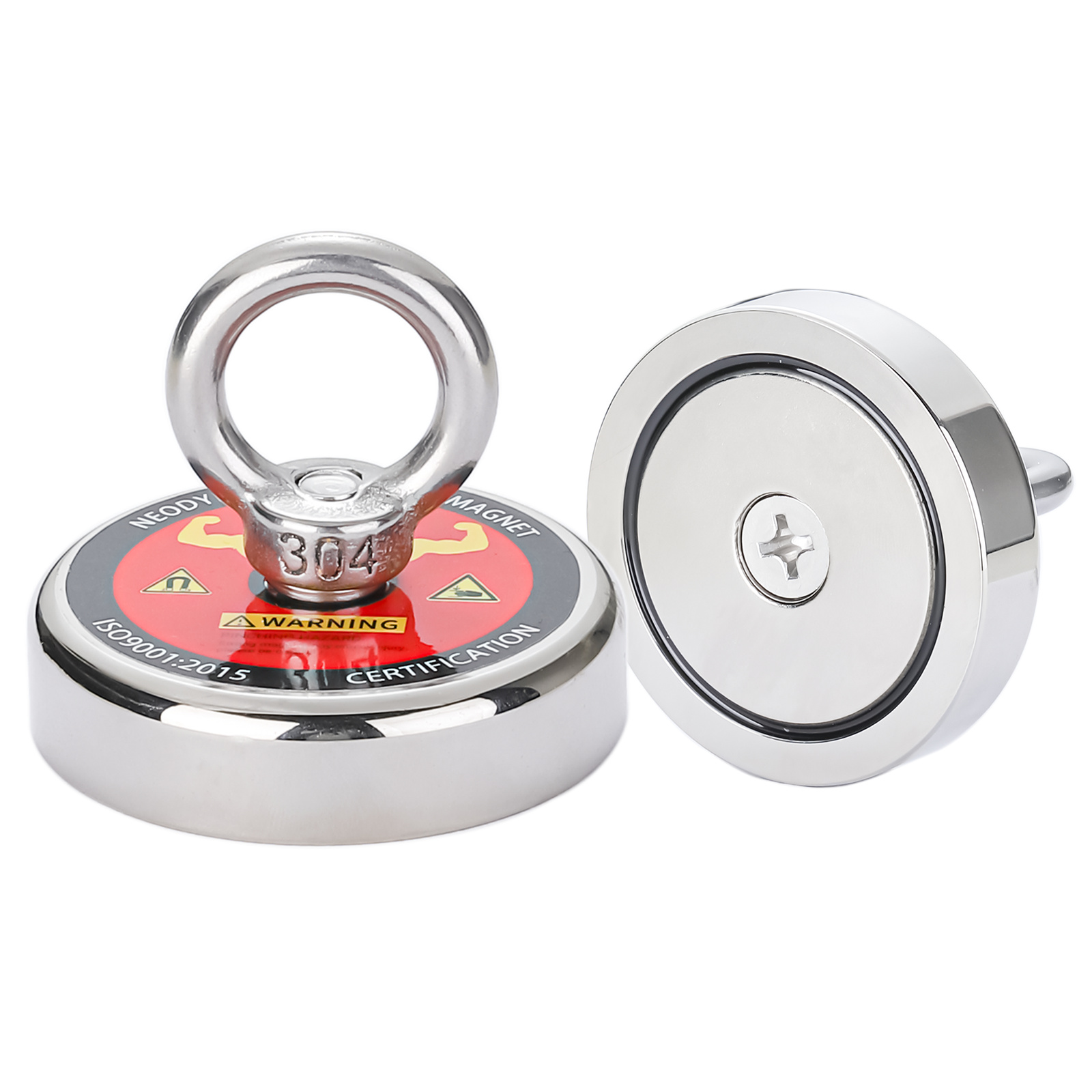Neodymium Fishing Magnets, 300 Lbs(110kg) Pulling Force Magnet With Countersunk Hole Eyebolt Diameter 1.73 Inch(44mm) For Retrieving In River And Magnetic