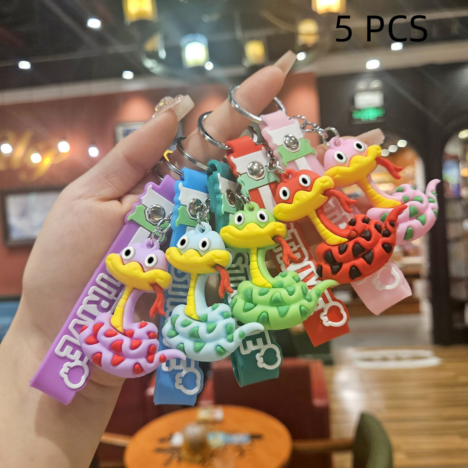 

5-pack Zodiac Snake Keychains, Pvc Animal Theme, Closure, Charm Hanging Ornament For Bags & Cars, Spring & Christmas Tree Decoration, Ideal New Year Gift