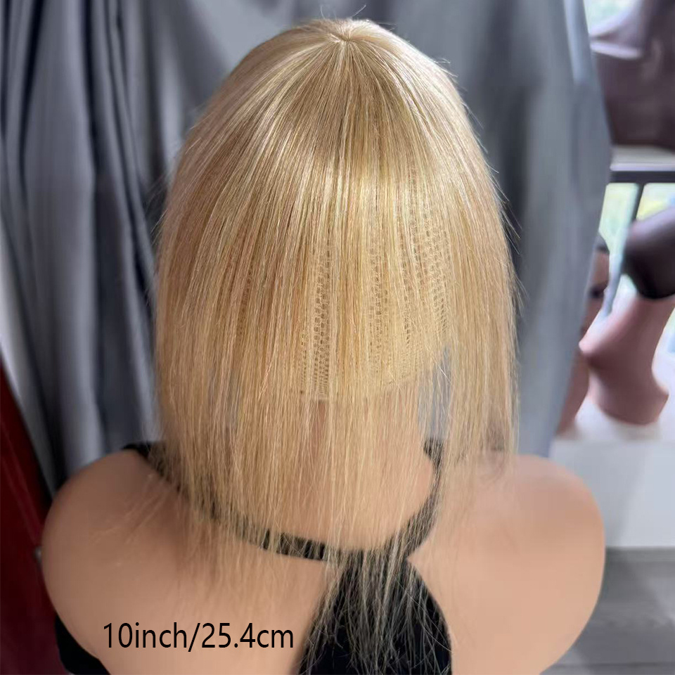 100 human hair clip in toppers with bangs t part straight hair extensions 12p613   bleach blonde for thin hair daily use special occasions elegant style for women of all   versatile hairpiece secure clip attachments details 4