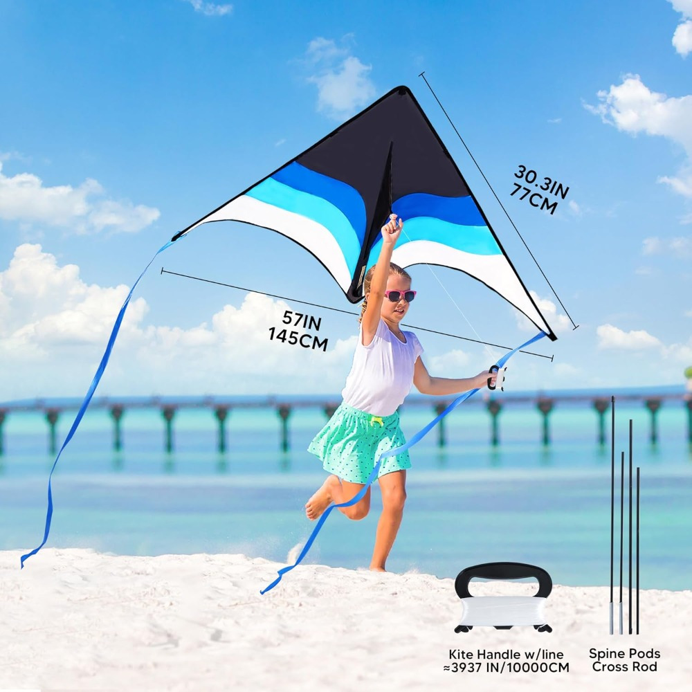 2 packs large   kite gradient blue and yellow   for kids and   beach kite with 328ft string wonderful gifts of outdoor   and activities for boys and girls