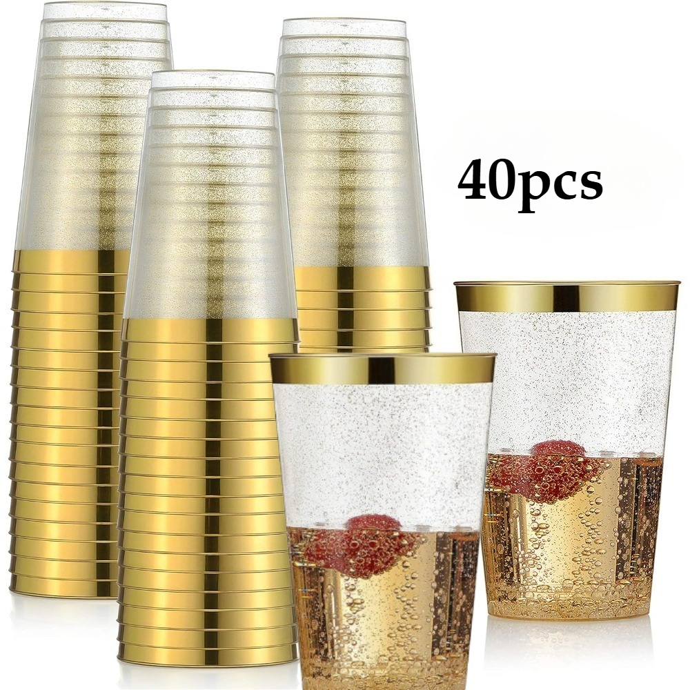 Image of 40pcs Golden Glitter With A Party Cups, Cups | For Weddings, Birthdays, Anniversaries, Party, Valentine's Day
