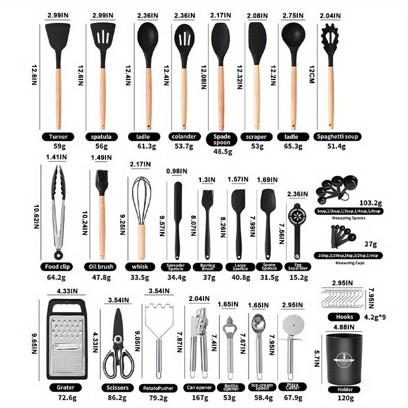 44/ 37pcs Kitchen Cooking Tool Set- 44/ 37pcs Are Super Cost-Effective, Complete, High Temperature Resistant, Non-Stick, Dishwasher Safe, Selected Kitchen Tools, Suitable For Kitchen Enthusiasts And Beginners Best Gifts For Thanksgiving And Christma