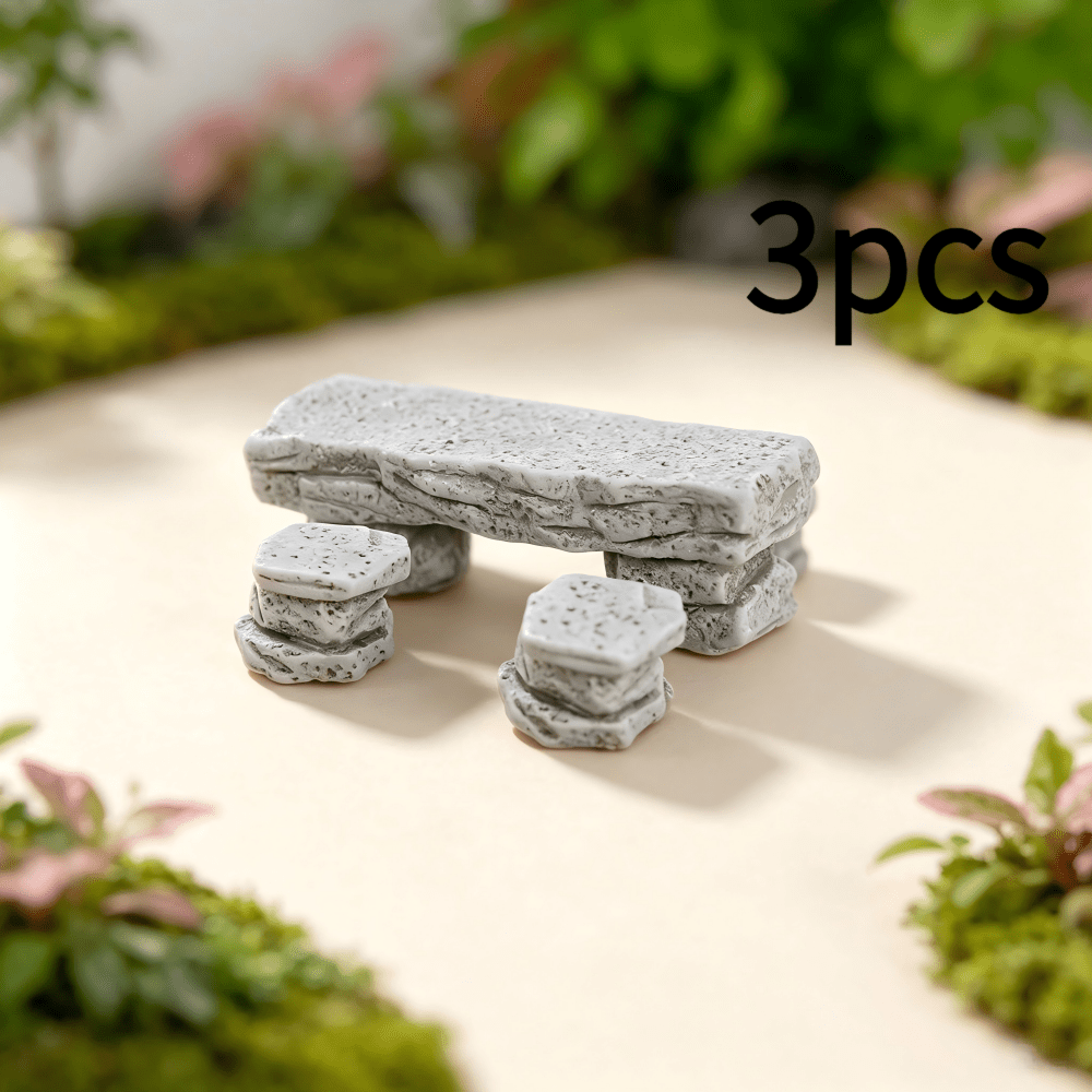 TEMU 3pcs, Mini Tables et Chaises en Artificielle en Résine, Articles Décoratifs pour Pots de Fleurs/Terrains de Jeu/Micro de Mousse/Aquariums/Tables