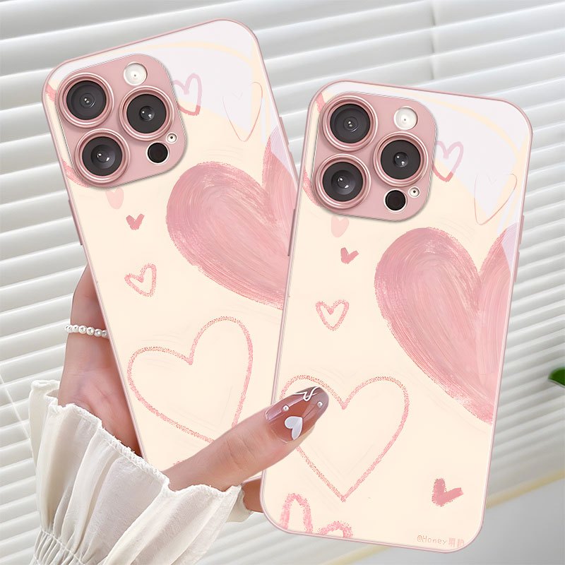 TEMU Phone Case - Pink Heart-shaped Romantic Graffiti Background Pattern Phone Case For Iphone 17/16pro/17promax/16plus/15/15plus/15pro/15promax,