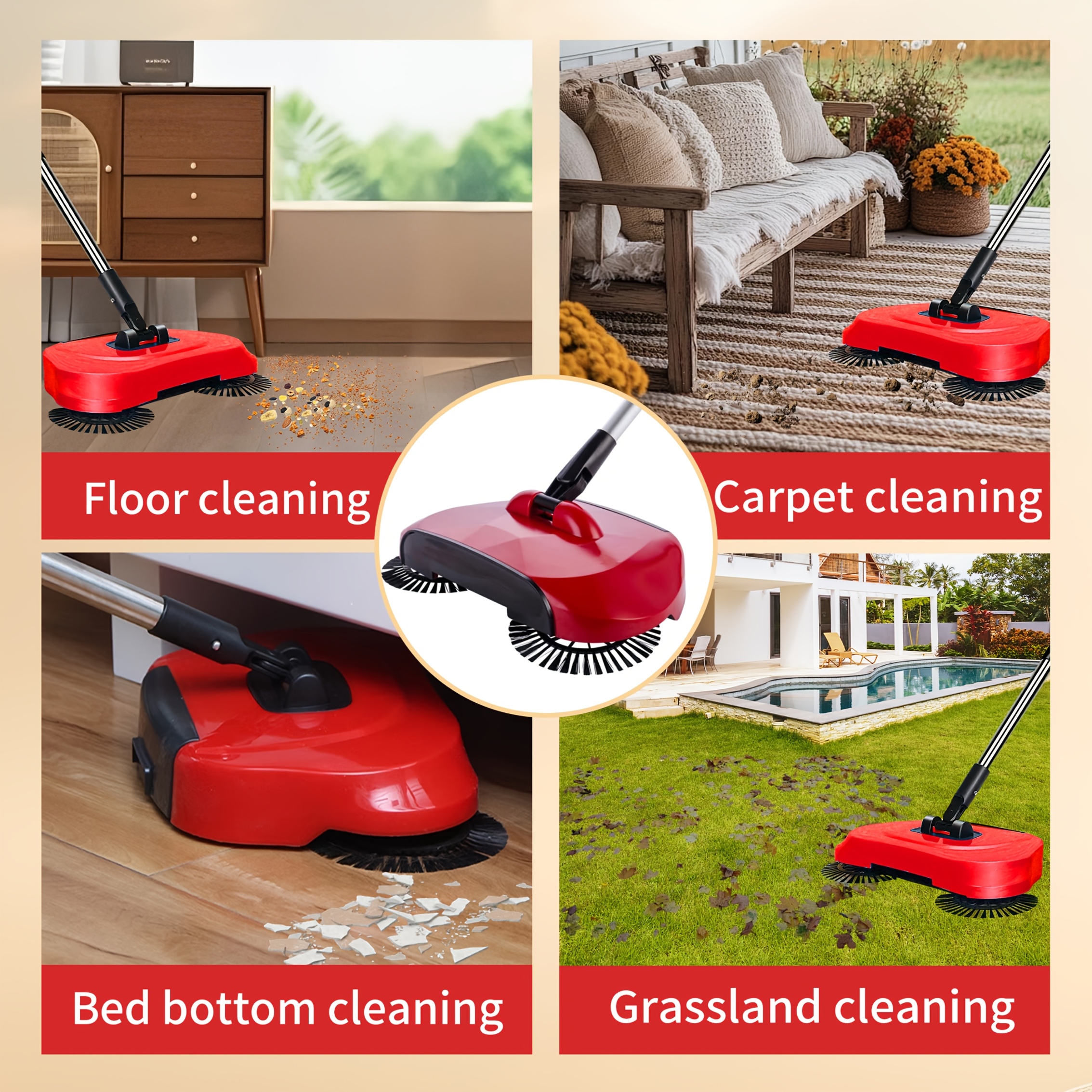 3-in-1 Cordless Dust Push Broom, Dustpan, and Mop Combo, Vacuum Cleaner Set, Long Handle Design, Durable Plastic, Suitable for Hardwood Floors and Tiles - Space-Saving Multi-Functional Household Cleaning Tool, Efficient Design, Easy to Clean Pet Hair