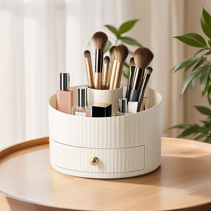 360 rotating makeup brush organizer with dustproof lid   vanity storage cup makeup brush holder for professional home use   travel elegant cosmetic organizer cup durable plastic material Product details 3