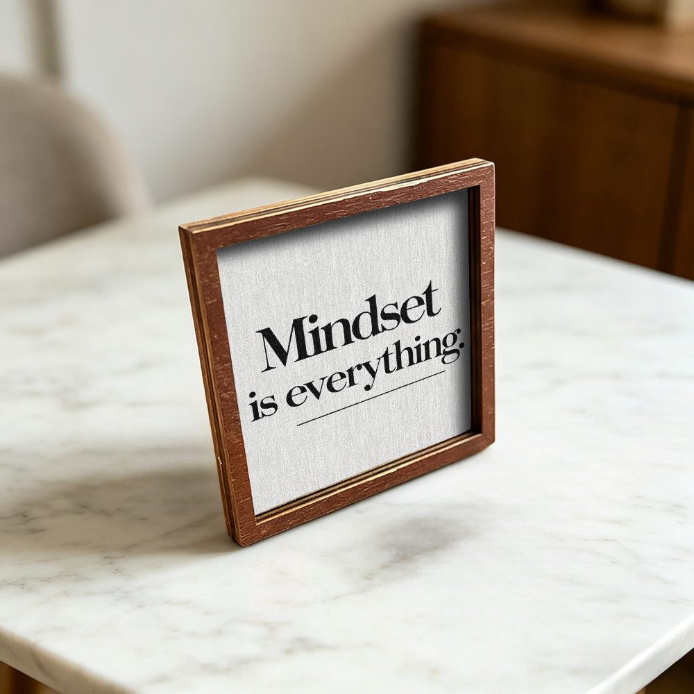 TEMU 1pc Duflinud Minimalist Wooden Fridge Magnet With "mindset Is Everything" Quote - Frame, Black & White Suitable For Kitchen Decor, Back Door