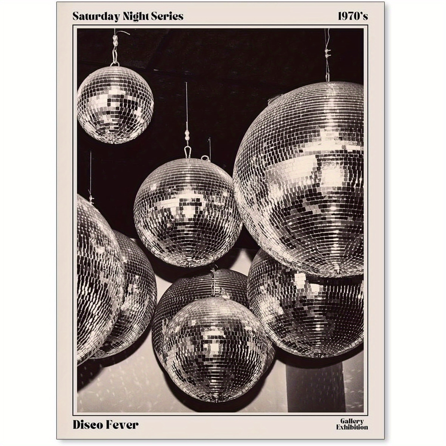 Image of 2d Flat, 2d Flat, 1pc 70s Disco Ball Newspaper Wall Art Vintage Black And White Art Posters Funky Aesthetic Canvas Prints Retro For Bar Cart Decor For Bar Bedroom Unframed 12 X 16in
