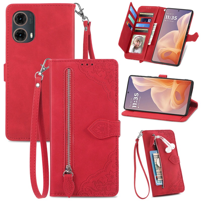 TEMU Phone Case - Fashion Embossed Zipper Wallet Short Rope Phone Case For Moto G14 G15 G32 G34 G35 G53 G55 G56 G57 G62 G67 G72 G73 G75 G84 G85 G86