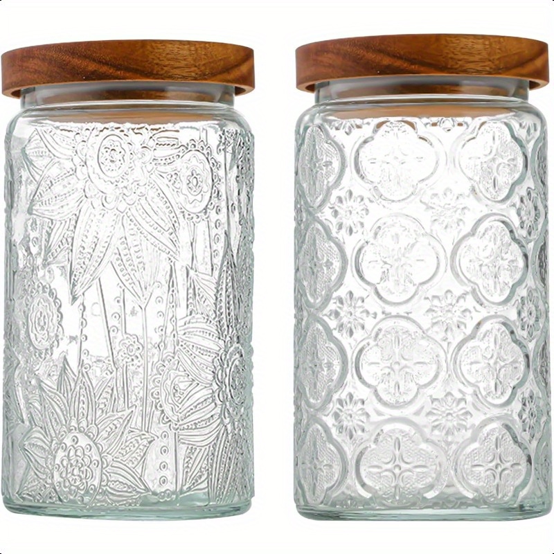 3 Bocaux Verre Carrés 1L Avec Couvercle Bambou - Hermétiques Et Lavables | Joints Inclus