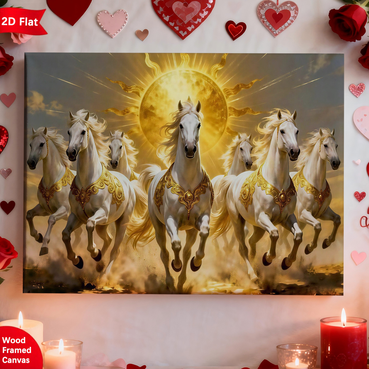TEMU 2d Flat, 1pc Modern Running Horses Wall Art - Wooden Framed Horse, Wrap-around Frame Suitable For Living Room, Bedroom, Office Decor, /