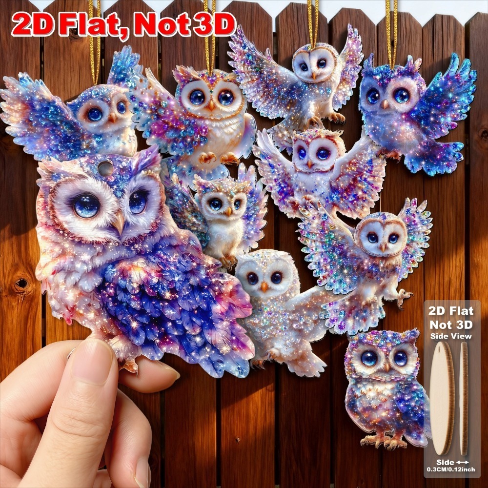 TEMU 2d Flat, 10pcs Sparkly Clolurful Owl Ornaments - Christmas, New Year, Valentine's Day & Spring Easter Pendant/home/office Decor | Indoor &