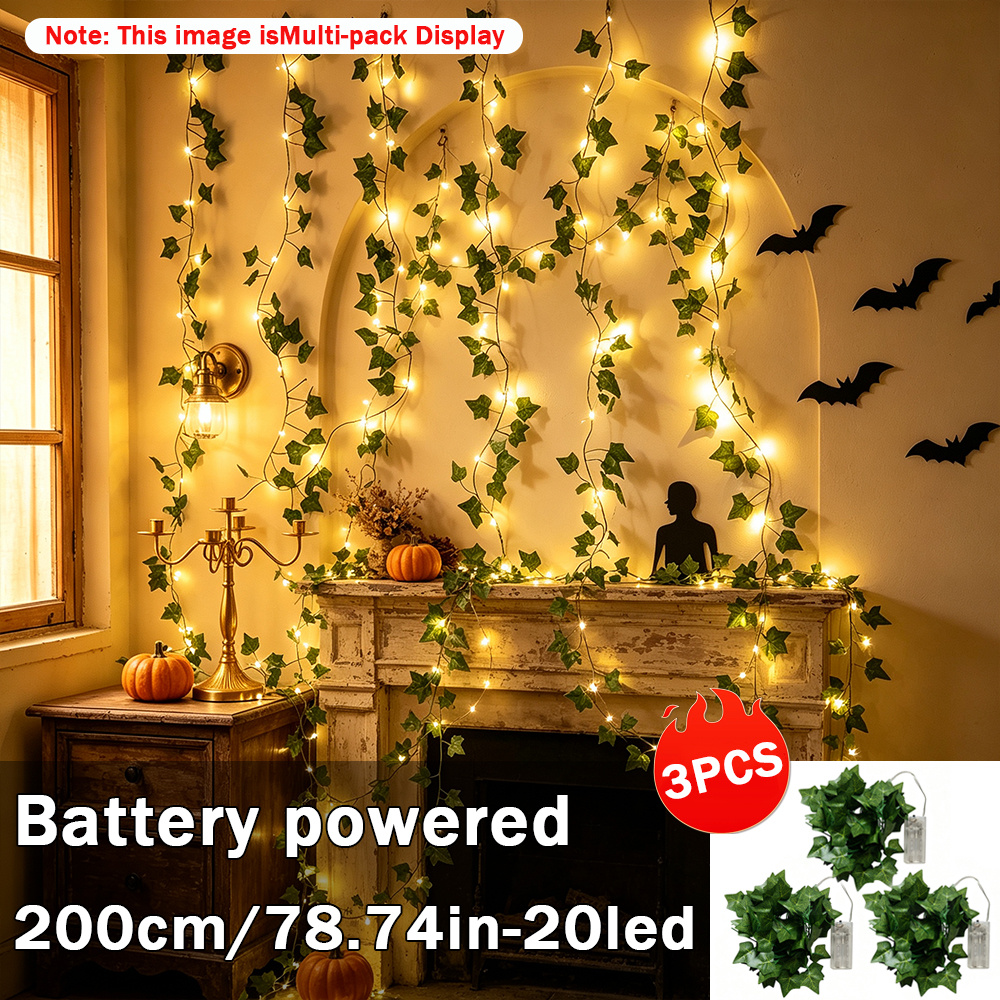 TEMU 3pcs, Artificial String Lights, 2m/6.56ft, 20 Led Vine Decor Lights, For Home, Wall, Table Decor, Party, Wedding, Gifts, Thanksgiving,