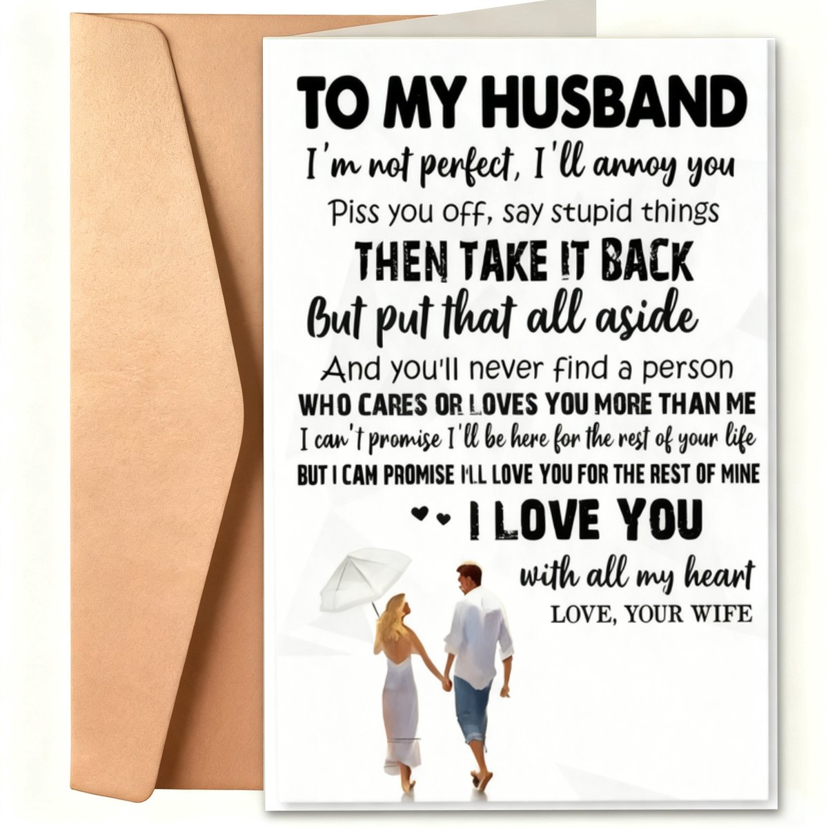 TEMU 1pc 's Day & Anniversary Card Suitable For Husband - Note From Wife, Couple Walking Message Card For Birthdays, Christmas & Romantic Occasions - Personalizable Marriage Greeting Card