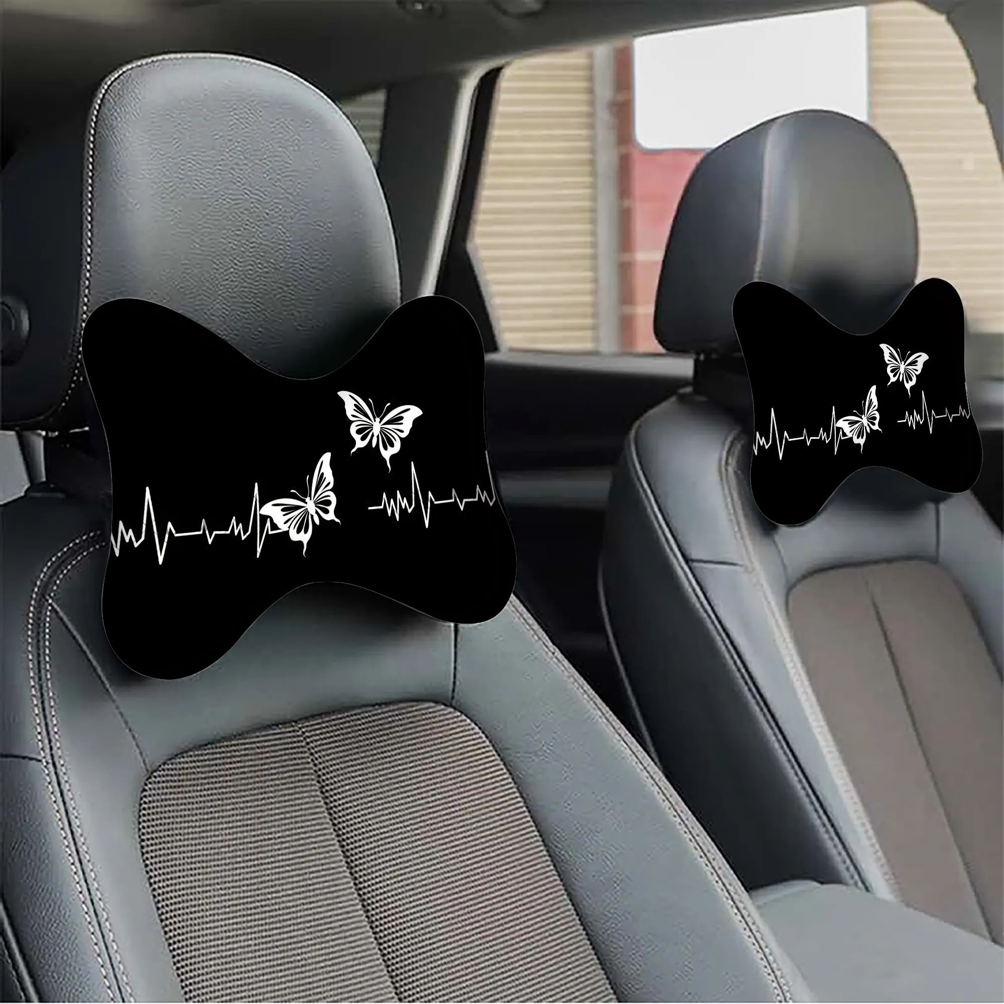TEMU 2pcs Heartbeat Cable Car Headrest And Lumbar Support And Comfortable Sponge Filled Neck Cushion, All Season Use, Universal Fit For Vehicles,