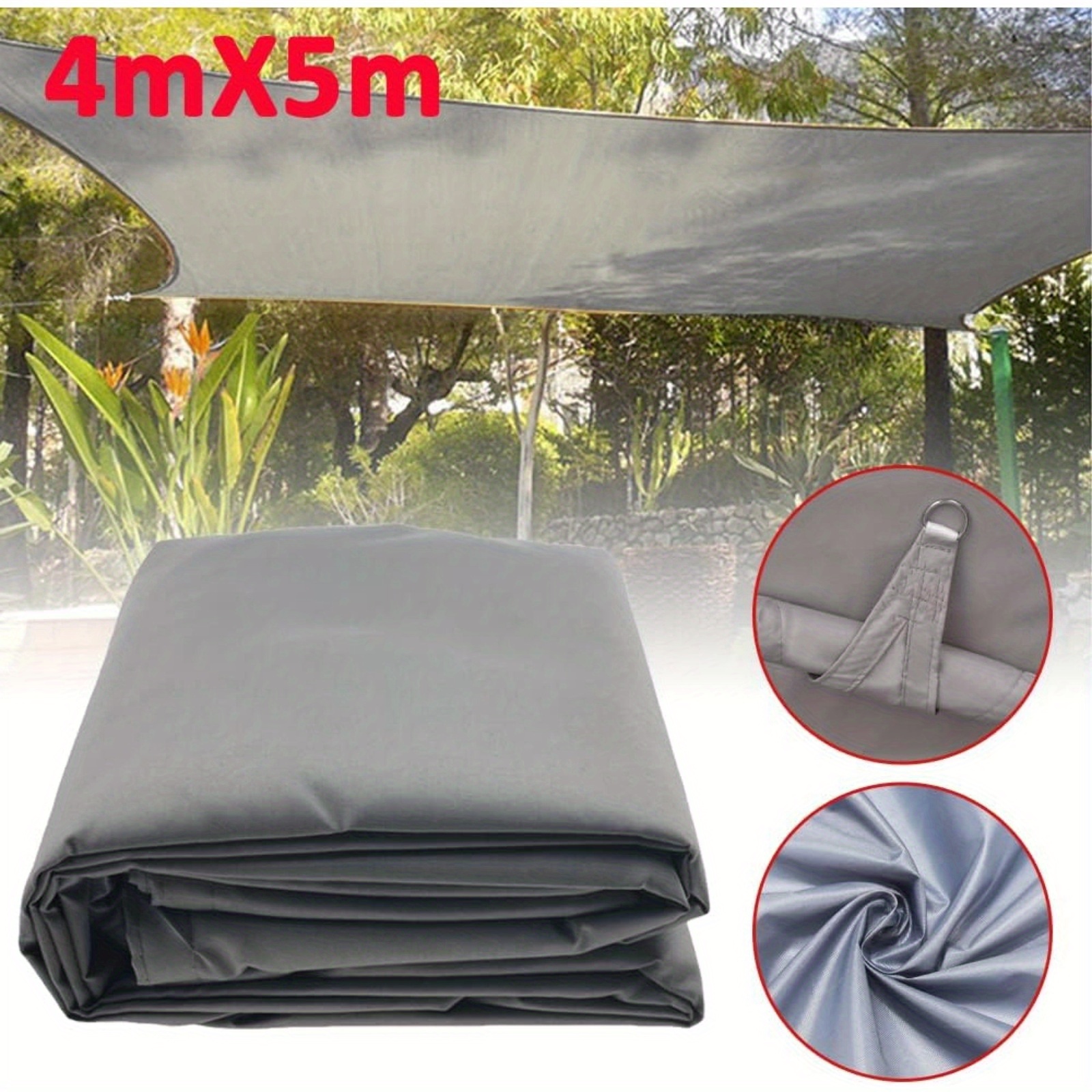 

Grey 4x5m Outdoor Awning - Uv & Weather Protection, Stainless Steel Grommets, Fine For Patios, Parkings,