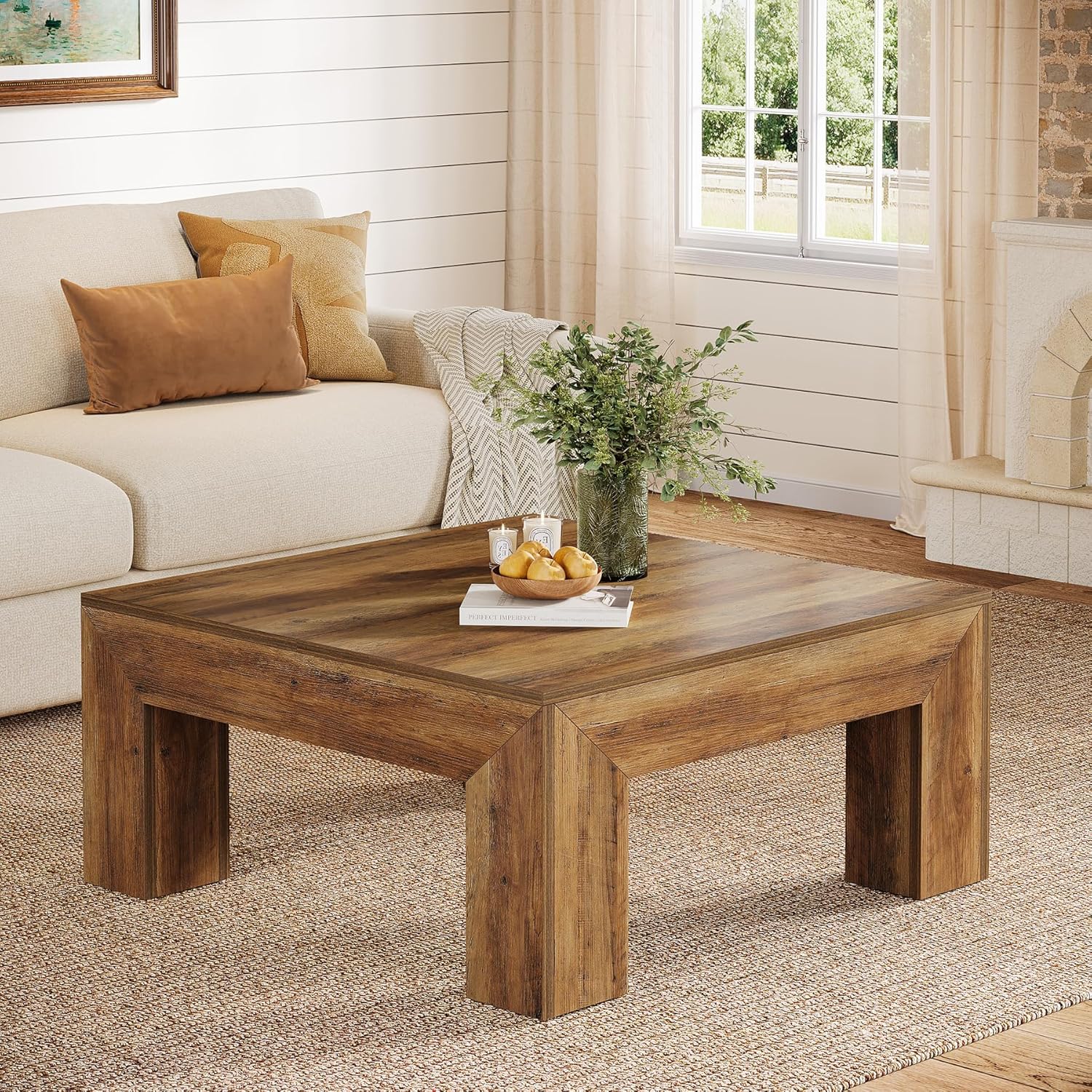 Large Farmhouse Table Suitable For Living Room - Low- Table With Sturdy /mdf, Scratch-resistant Easy Assembly Modern Rustic Accent Table, Rustic Brown (compatible For & Contemporary Decor)