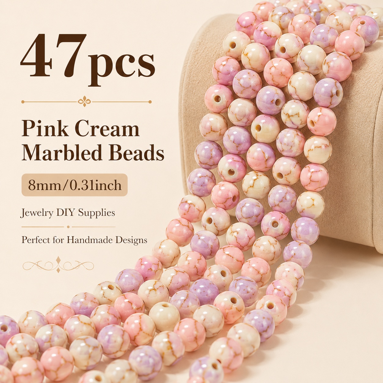 TEMU 47pcs Purple Pink Fluorite Round Hole Beads, 8mm Decorative Pearls, Suitable For Bracelets Necklaces, Earrings, Handmade Additions And Jewelry