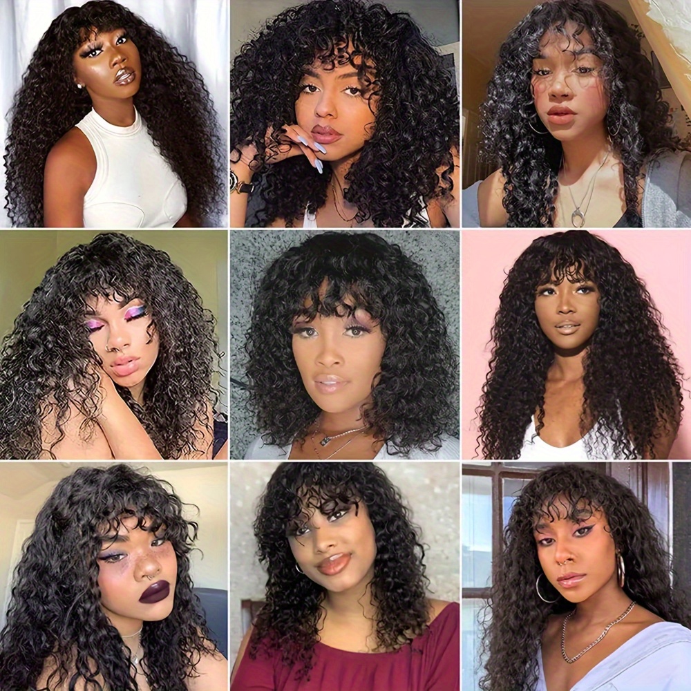 women natural black clip in human hair topper bangs curly  display picture 2