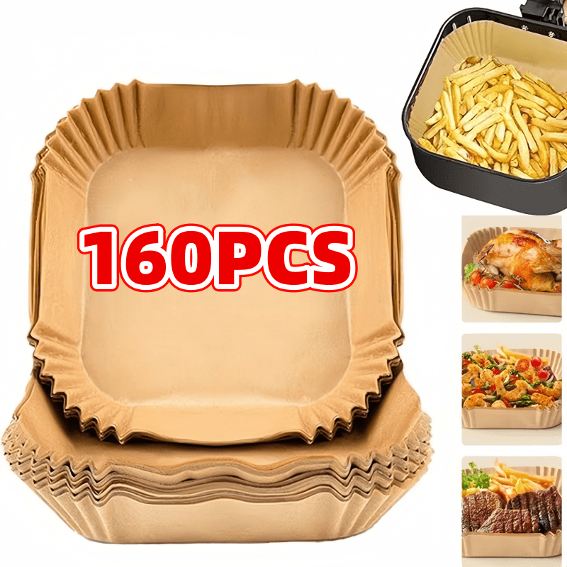 E-shop 160 Stück quadratische Förmchen für Heißluftfritteusen - Kompatibel mit Dampfgläsern, Heißluftfritteusen, Mikrowellen und Öfen. Leicht zu