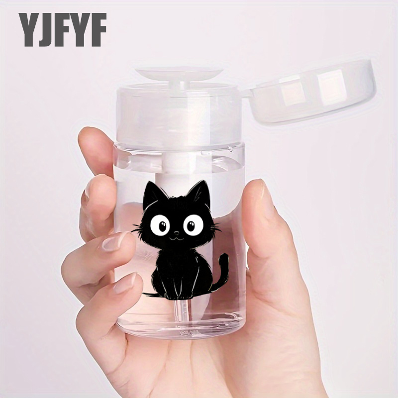 TEMU 1pc Black Cat Pattern Press Pump Bottle, Fragrance-free , Suitable For Nail Polish Remover, Toner, And Makeup Remover, Dome Design, Hand Wash