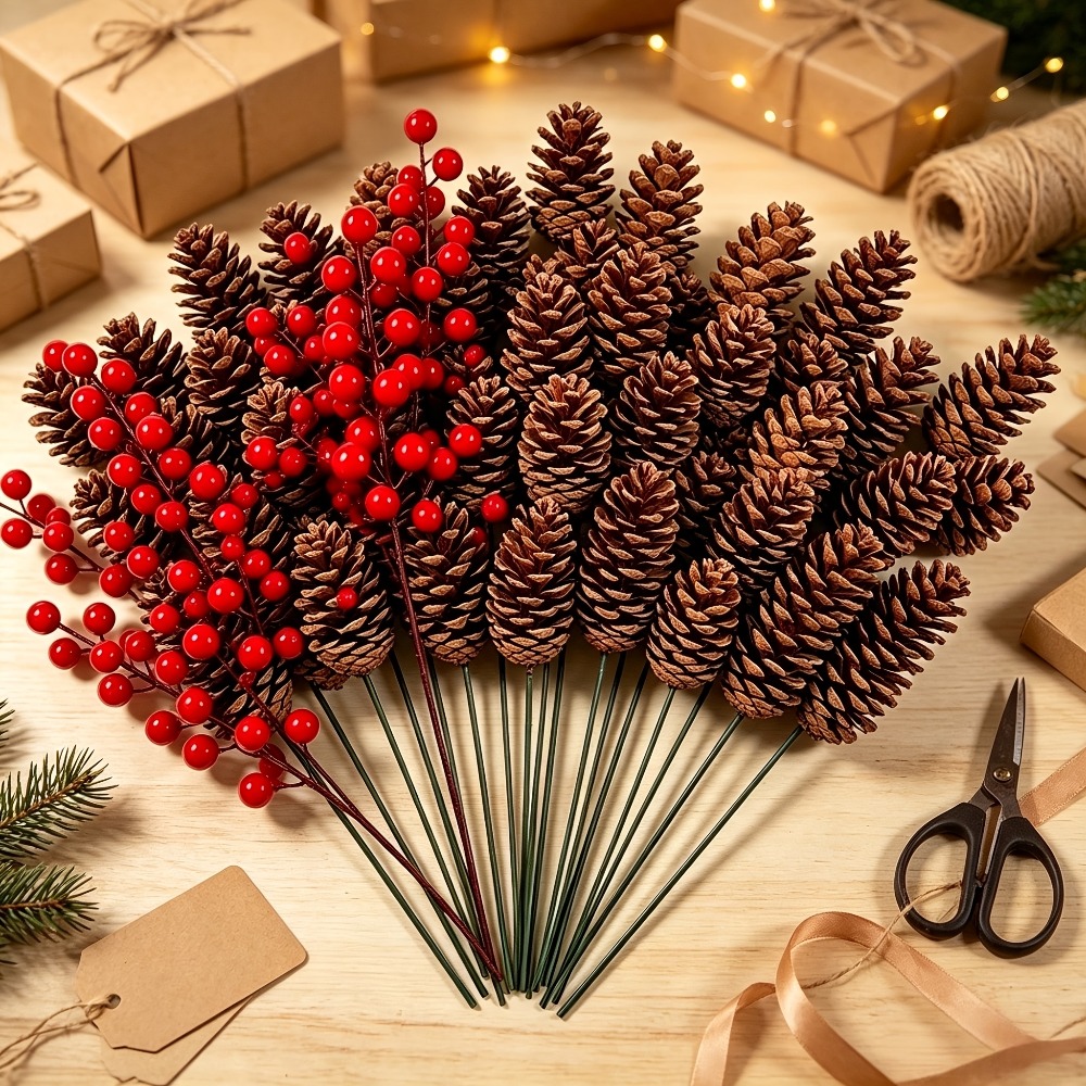 TEMU Decorazioni da 15 pz con e Rossi | Decorazioni Realistiche in Plastica per Rami di Albero di Natale | Decorazioni per Matrimoni Invernali e