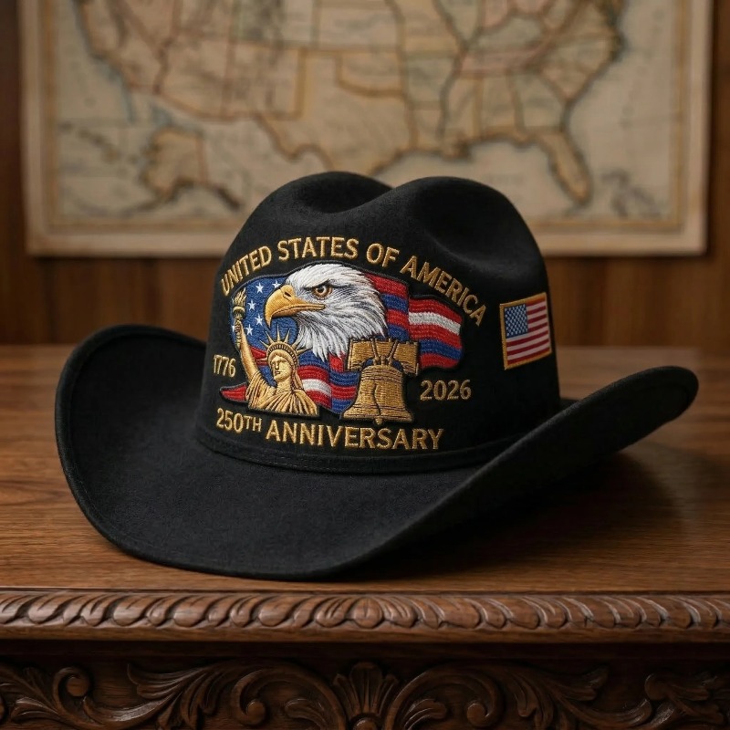 TEMU 250th Anniversary American Flag & Eagle Embroidered Cowboy Hat Suitable For 1776-2026 Commemorative Gift, Retro Unisex Sun Hat For , For 4th Of,