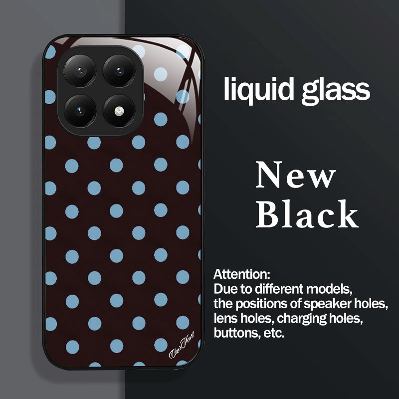 TEMU Phone Case: Light Blue Dotted Pattern On Dark Brown Base, White Glass Phone Case With A . Compatible With Xiaomi 17/15t Pro/14 Ultra/15/13
