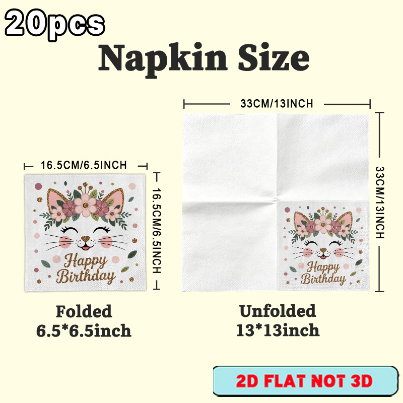 TEMU 2D Plat 20pcs, Papier Toilette Chambre d'Hôte Chat Anniversaire Rose Floral, Convient pour , Fêtes d'Anniversaire, Fêtes dans , Restaurants,