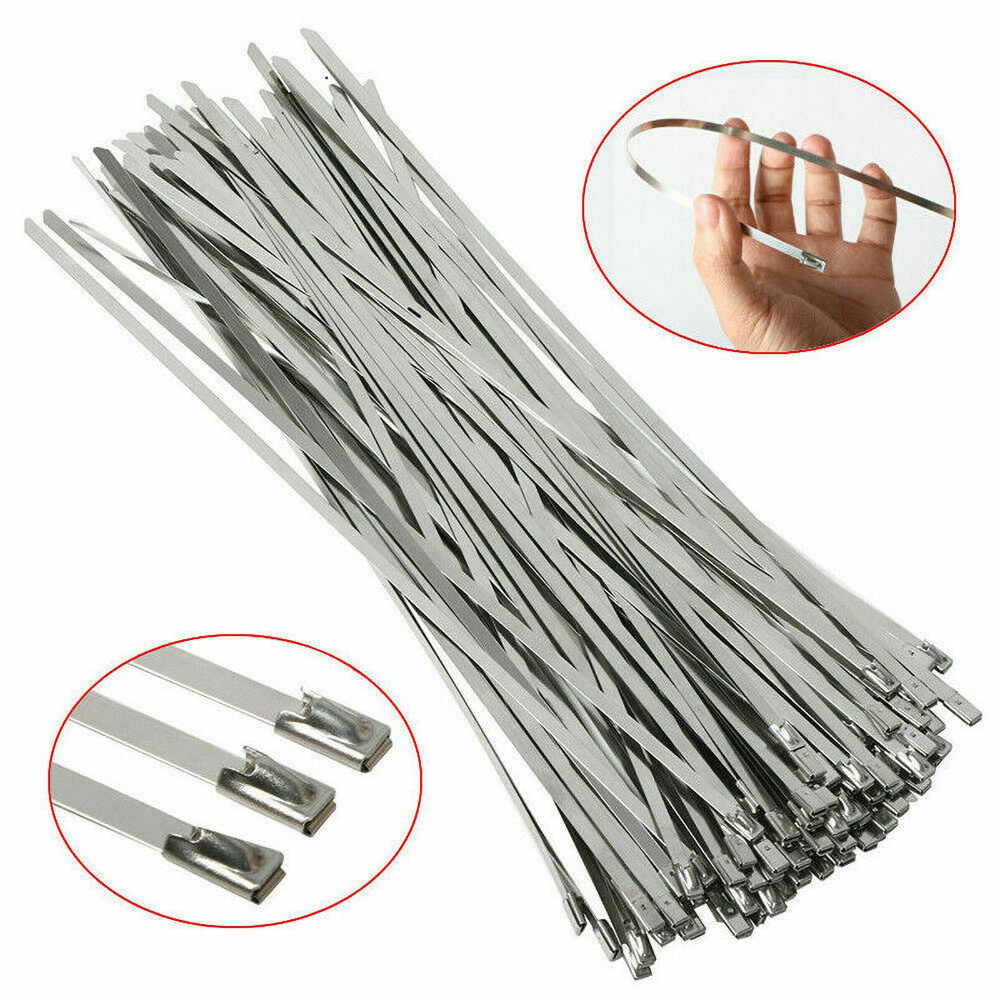 Image of 100pcs Stainless Steel Cable Ties 550x4.6mm - Self-locking Metal Zip Ties For Outdoor & Industrial Quality Metal Zip Ties