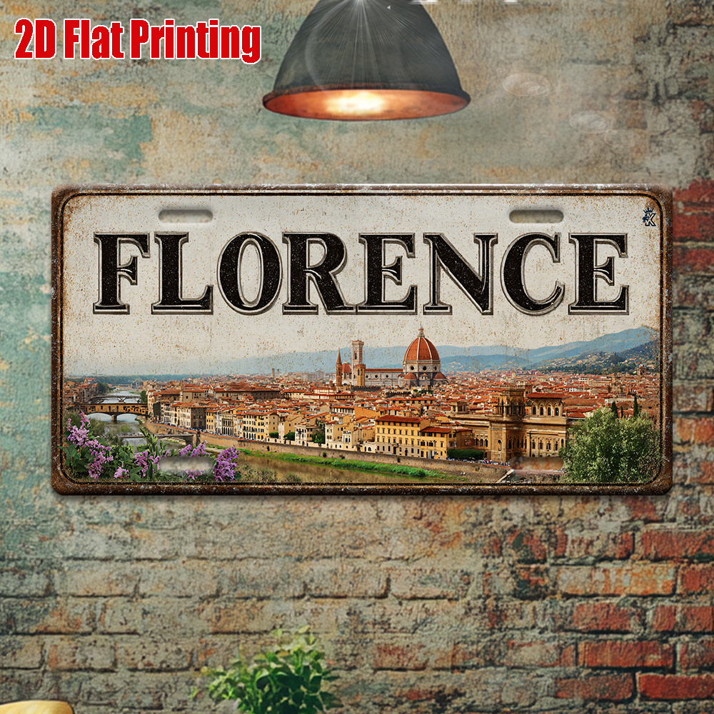 TEMU 2d Flat, 2d Flat Prinaluminumg, 1pc, Vintage Metal Sign, For Decorationg Only, Outdoor Wall Art (30.48cm * 15.24cm), Florence Italy Retro City