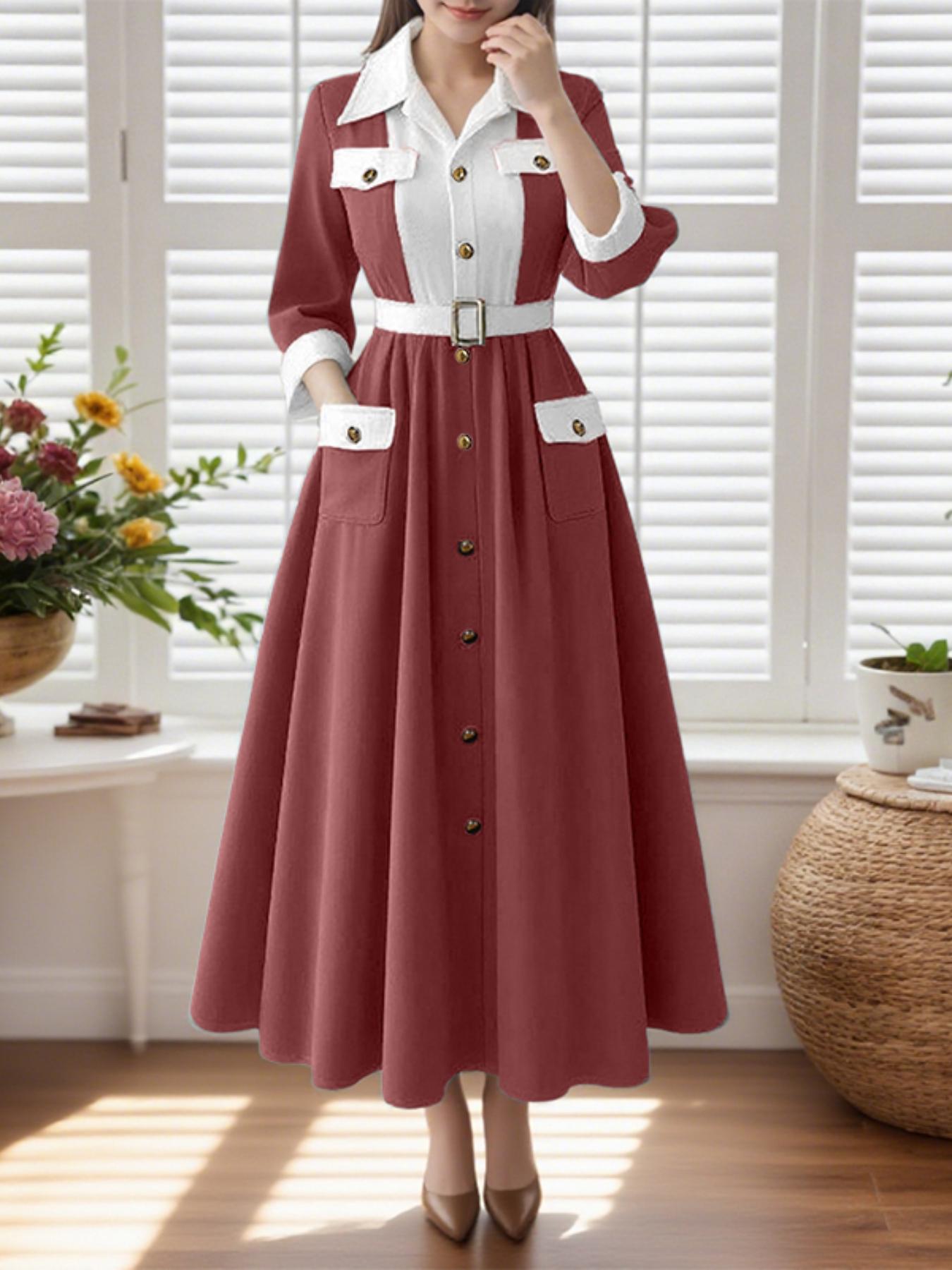 Elegant Tailored Long Sleeve Dress Fashionable Color