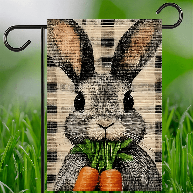 

1pc Double Sided Easter Garden Flag- Linen Polyester Rabbit, And Egg Pattern Suitable For Patio, Patio And Farmhouse Decorations, No Flagpole Double Sided Waterproof Burlap Flag 12x18inch