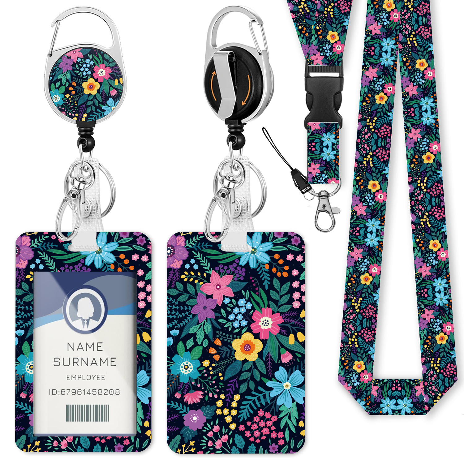 TEMU Ensemble de badge d'identification personnalisé 2D avec cordon, comprenant un porte-badge rétractable, un clip rétractable et un cordon de cou