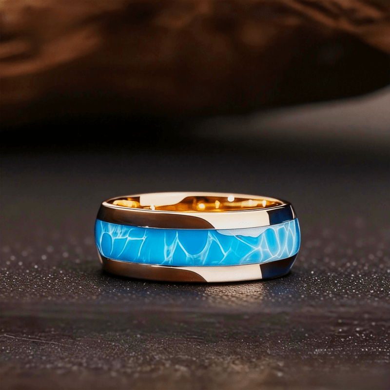 Stylish 8mm Tungsten Ring with Sea Wave Patterns