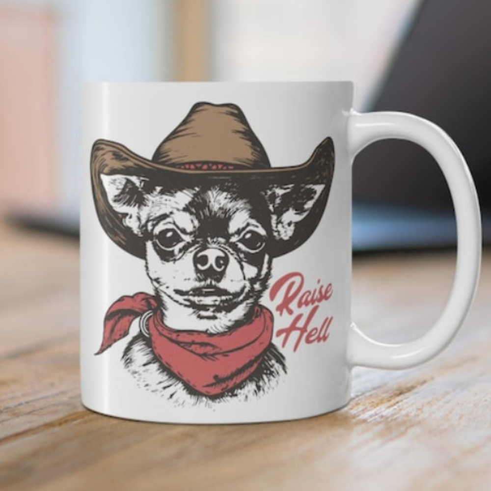 

Chihuahua, Graphic Coffee Mug, Dog Lovers, Cute, Cowboy, Western, Birthday Gift, Mug, Printed On 11oz For Office Gift 11oz Mug White Ceramic Mug With Double Side Print - Ideal Gift For